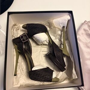 Giuseppe Zanotti Woven Strap High Heel Sandals in Black and Olive Size 38
